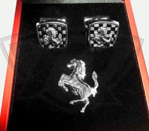 Carbon Fiber Cufflinks with Cavallino Lapel Pin